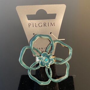 Pilgrim Turquoise Floral Ring with Blue Gem adjustable